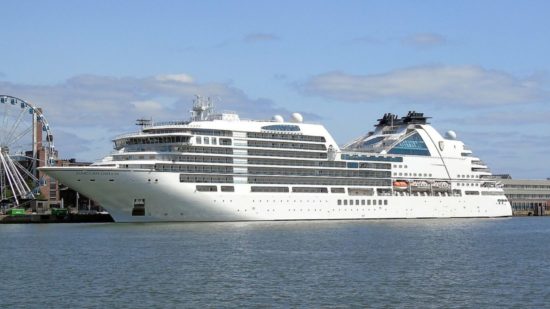 MV Seabourn Ovation cruise ship at Helsinki Katajanokka 1.8.2019.