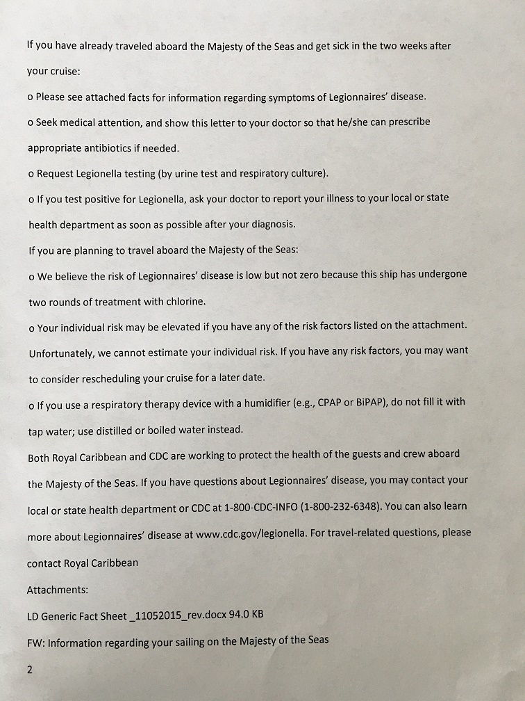 Legionella Royal Caribbean Email